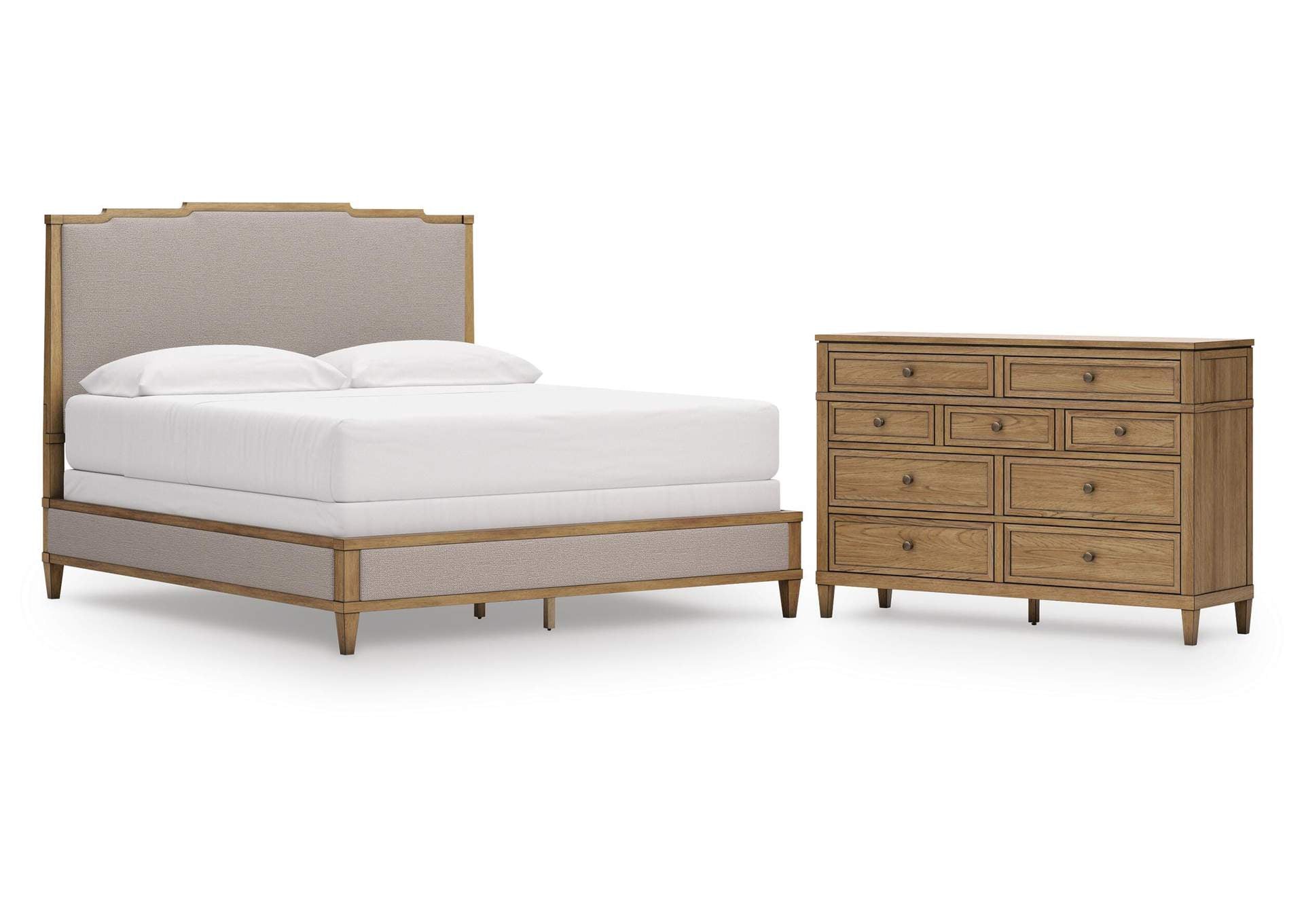 Sharlance California King Upholstered Panel Bed and Dresser