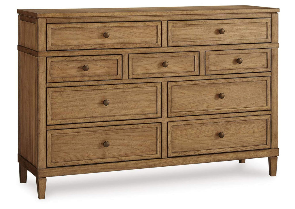 Sharlance California King Upholstered Panel Bed and Dresser angled view