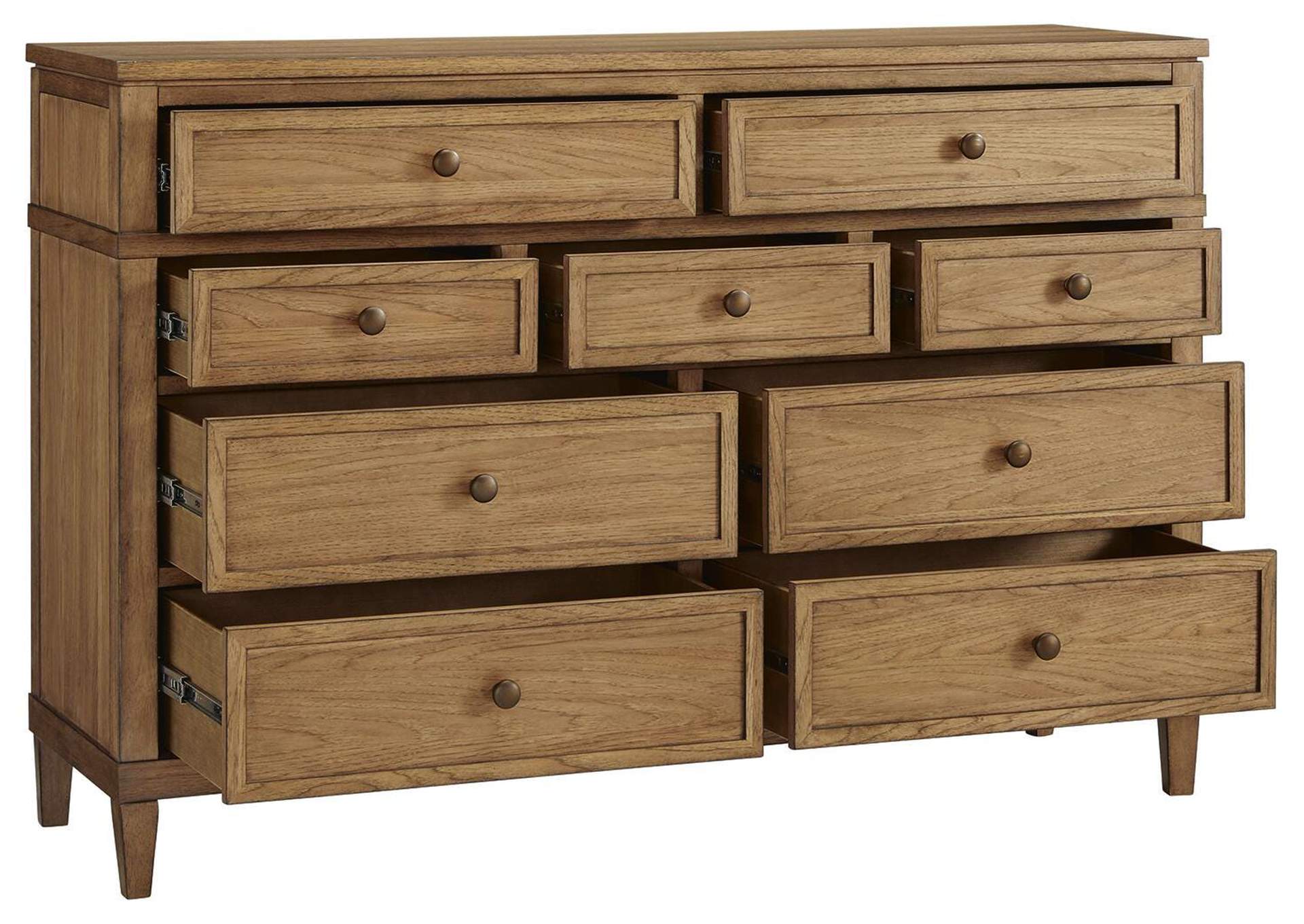 Sharlance King Upholstered Panel Bed and Dresser angled view