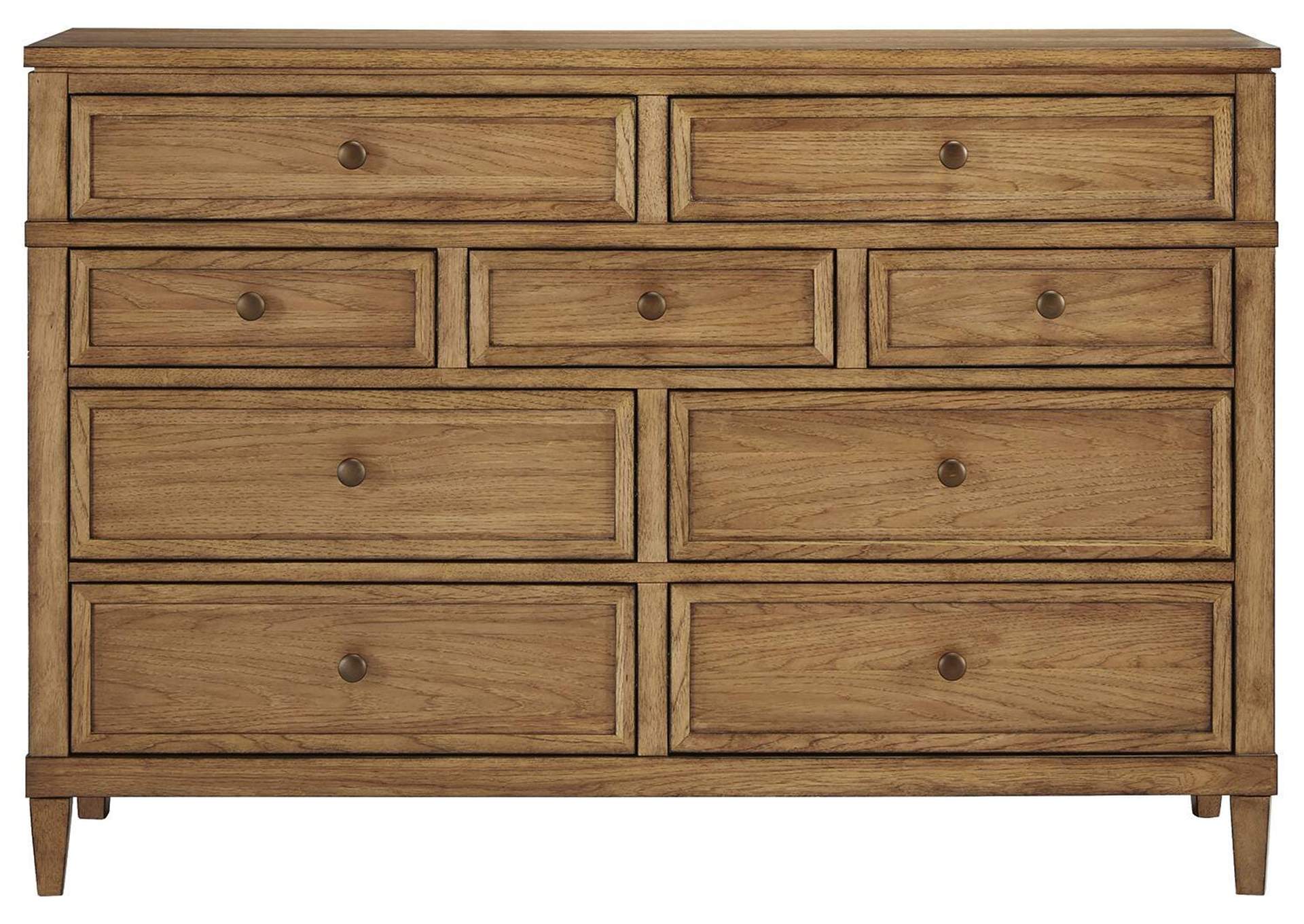 Sharlance King Upholstered Panel Bed, Dresser and Mirror front view