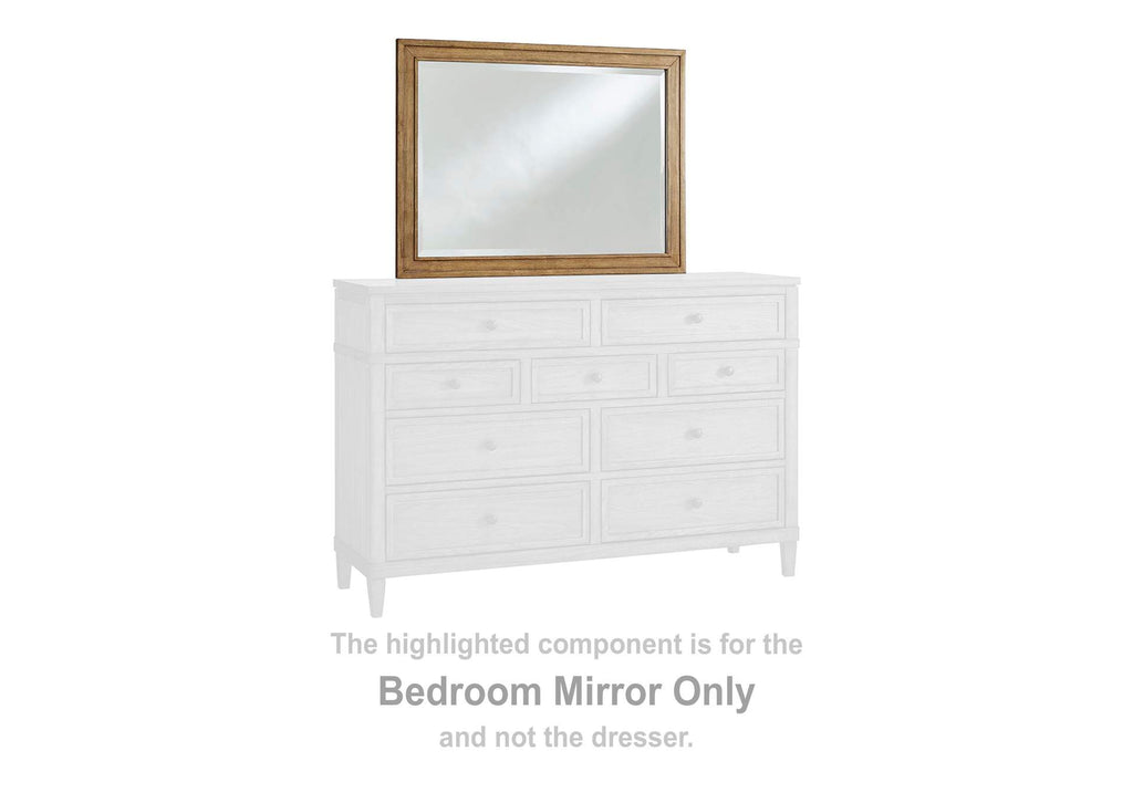 Sharlance King Upholstered Panel Bed, Dresser and Mirror