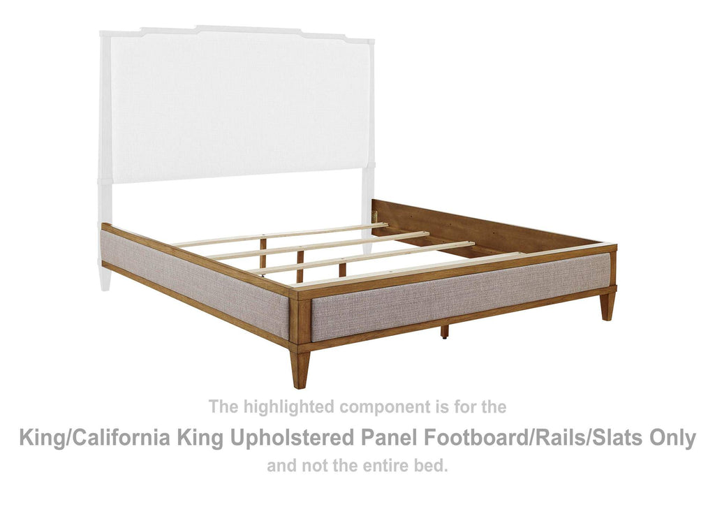 Sharlance King Upholstered Panel Bed, Dresser and Mirror