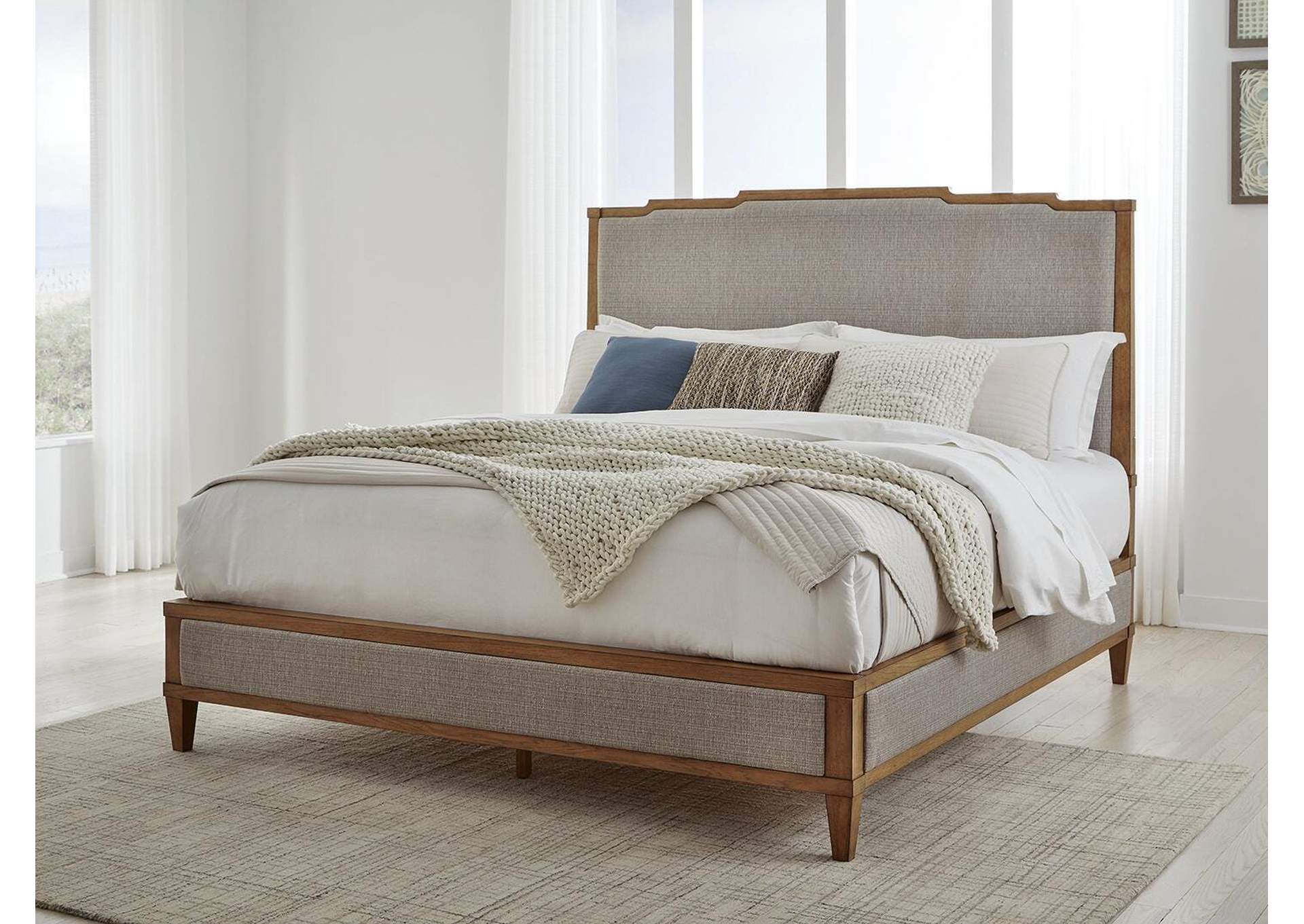 Sharlance California King Upholstered Panel Bed, Dresser and Mirror