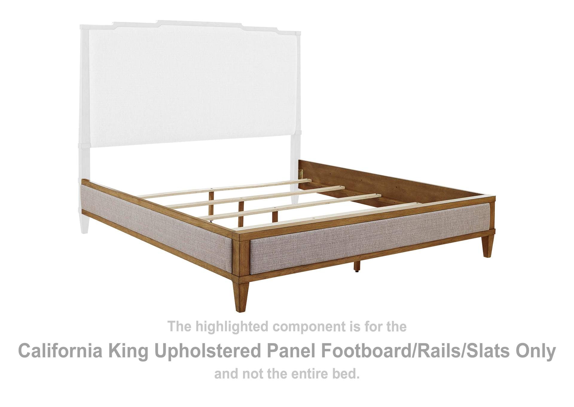 Sharlance California King Upholstered Panel Bed, Dresser and Mirror