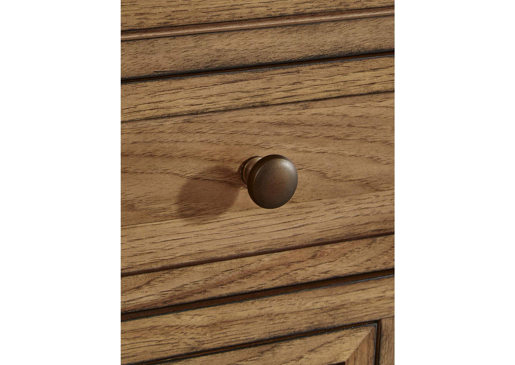 Sharlance California King Upholstered Panel Bed, Dresser and Mirror detail