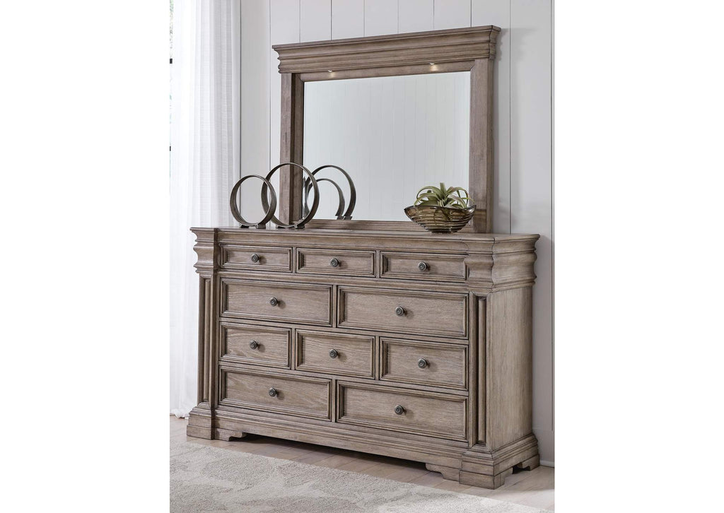 Blairhurst California King Panel Bed with Mirrored Dresser and Nightstand