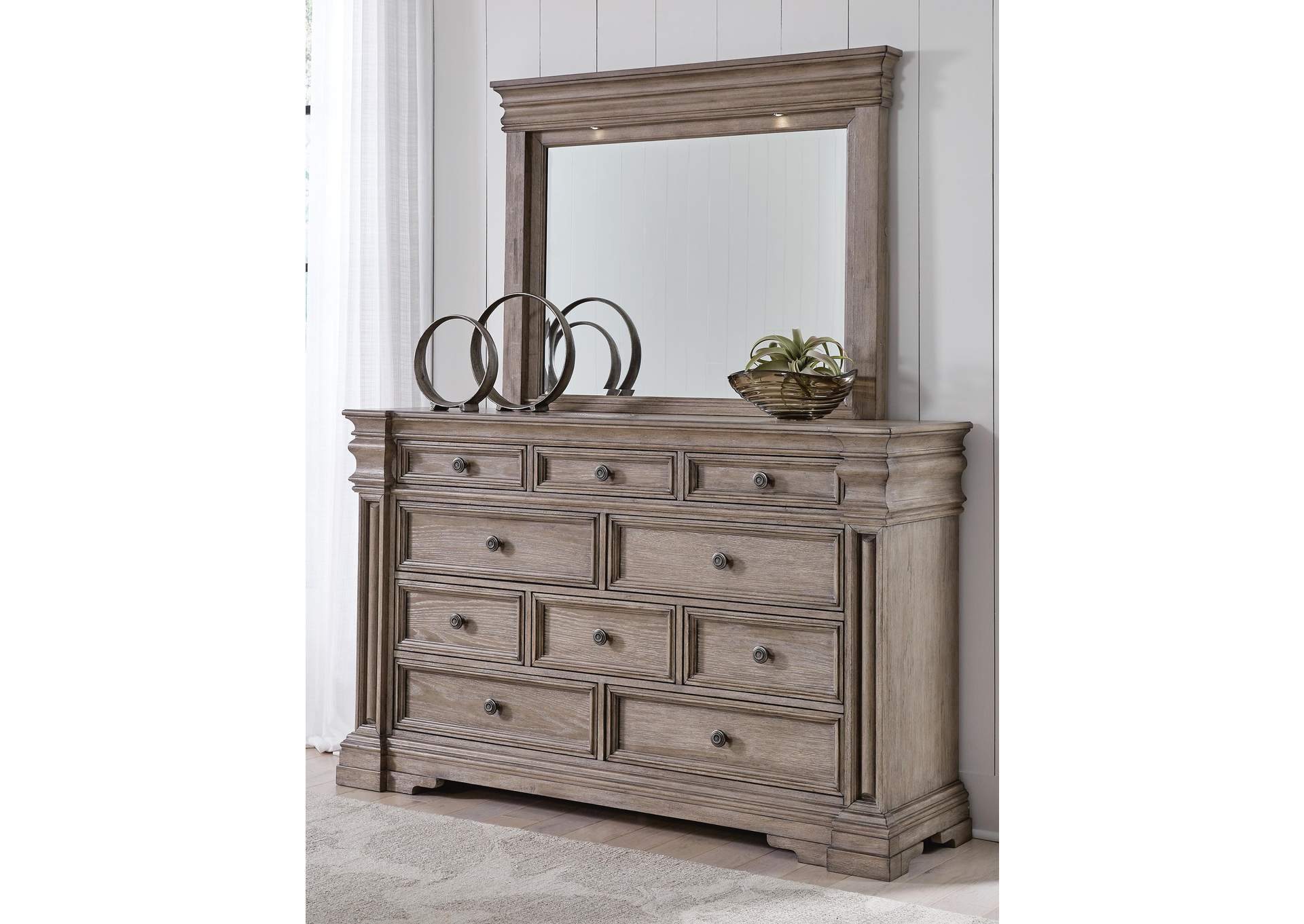 Blairhurst California King Panel Bed with Mirrored Dresser and Nightstand