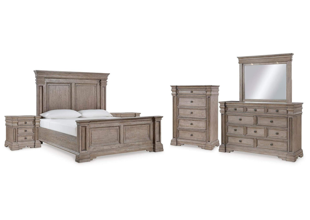 Blairhurst Queen Panel Bed with Mirrored Dresser, Chest and 2 Nightstands