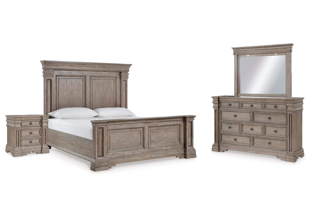 Blairhurst California King Panel Bed with Mirrored Dresser and Nightstand