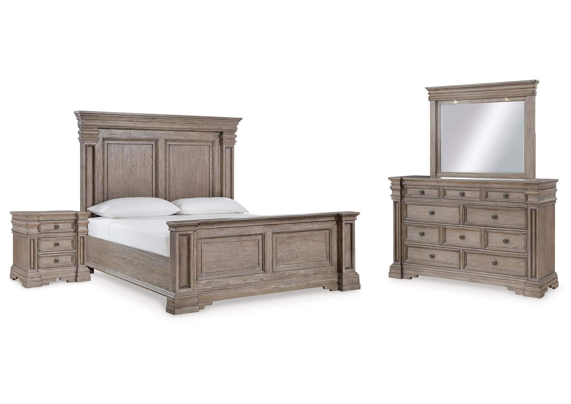 Blairhurst California King Panel Bed with Mirrored Dresser and Nightstand
