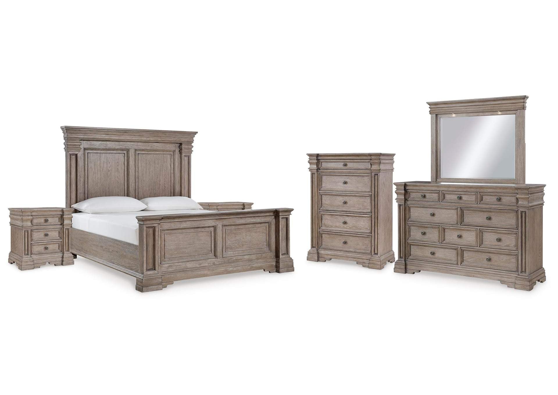 Blairhurst King Panel Bed with Mirrored Dresser, Chest and 2 Nightstands