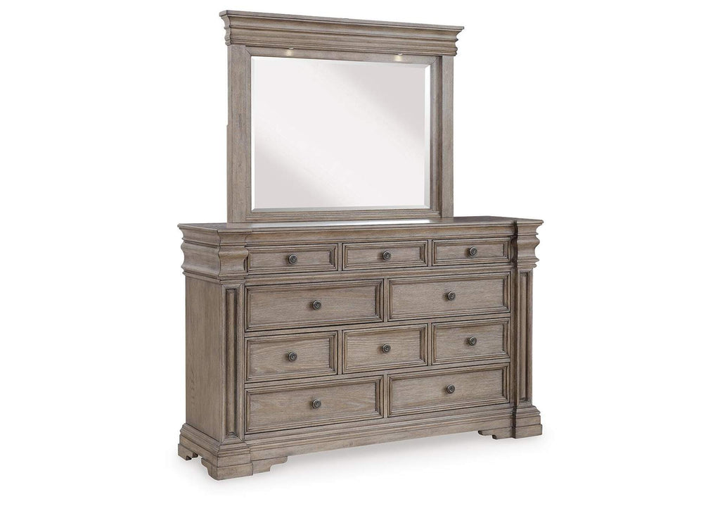 Blairhurst Queen Panel Bed with Mirrored Dresser, Chest and 2 Nightstands angled view