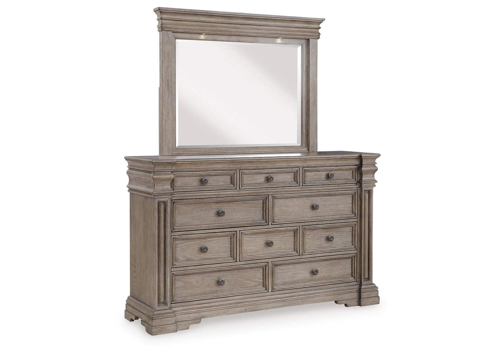 Blairhurst California King Panel Bed with Mirrored Dresser, Chest and 2 Nightstands angled view