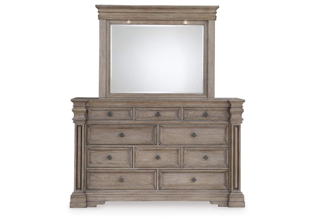 Blairhurst California King Panel Bed with Mirrored Dresser, Chest and 2 Nightstands front view
