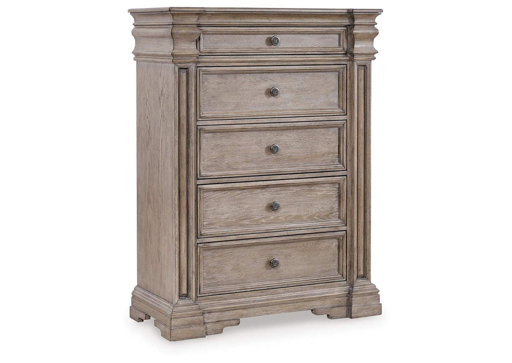 Blairhurst King Panel Bed, Dresser, Mirror, Chest and Nightstand angled view