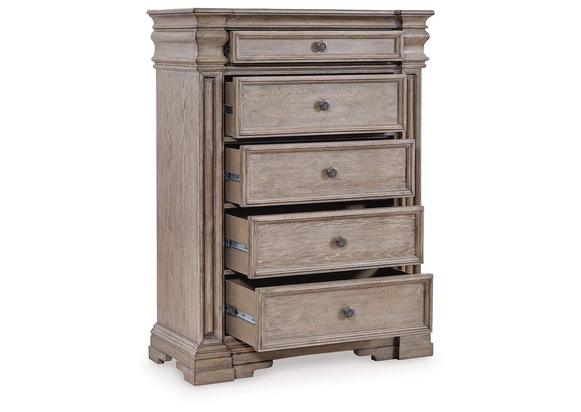Blairhurst King Panel Bed, Dresser, Mirror, Chest and Nightstand angled view