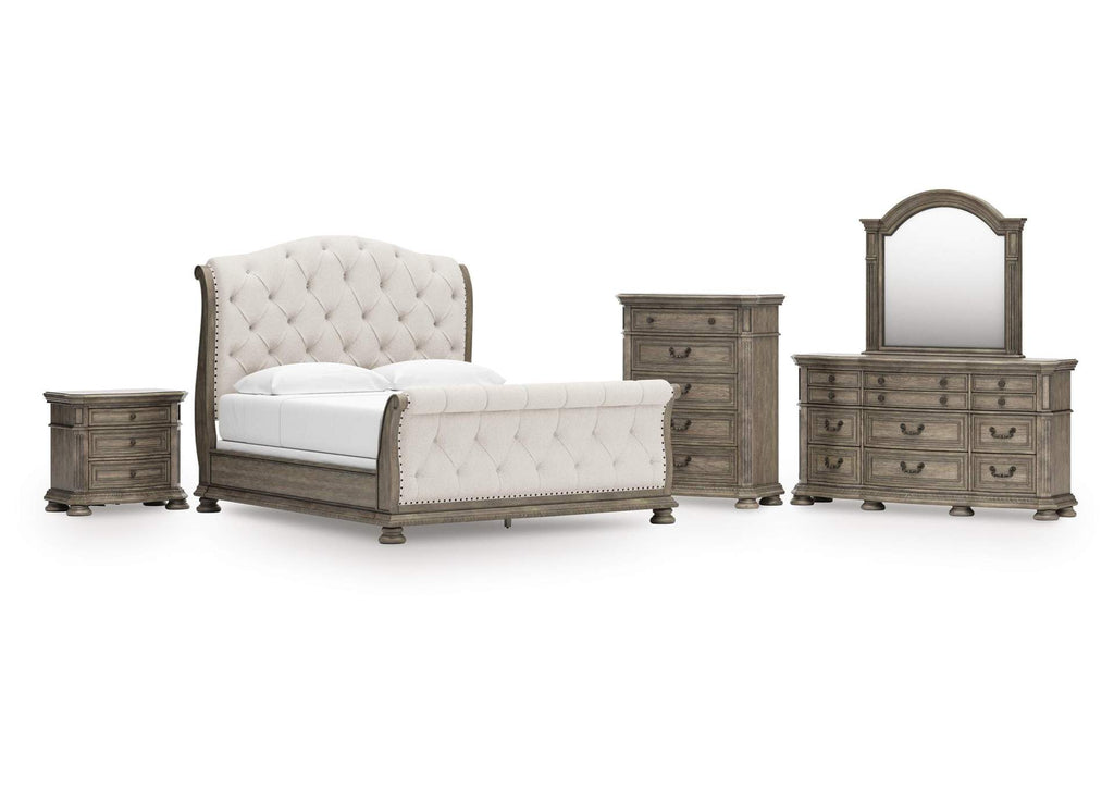 Ardenfield King Upholstered Sleigh Bed, Dresser, Mirror, Chest and Nightstand
