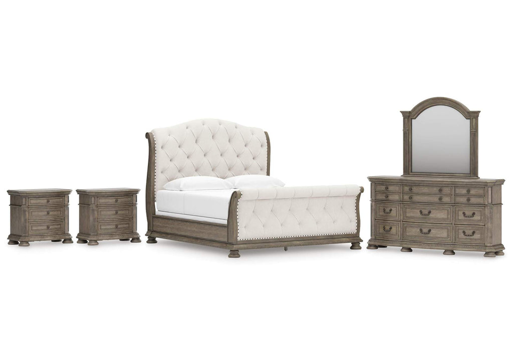 Ardenfield King Upholstered Sleigh Bed, Dresser, Mirror and 2 Nightstands
