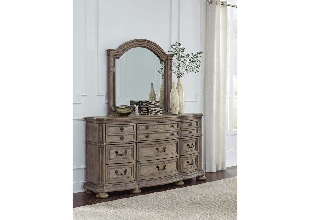 Ardenfield King Upholstered Sleigh Bed, Dresser, Mirror and Nightstand