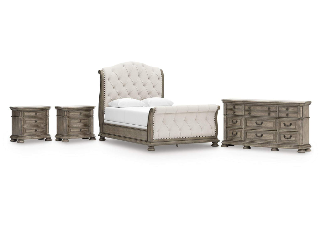 Ardenfield Queen Upholstered Sleigh Bed, Dresser and 2 Nightstands