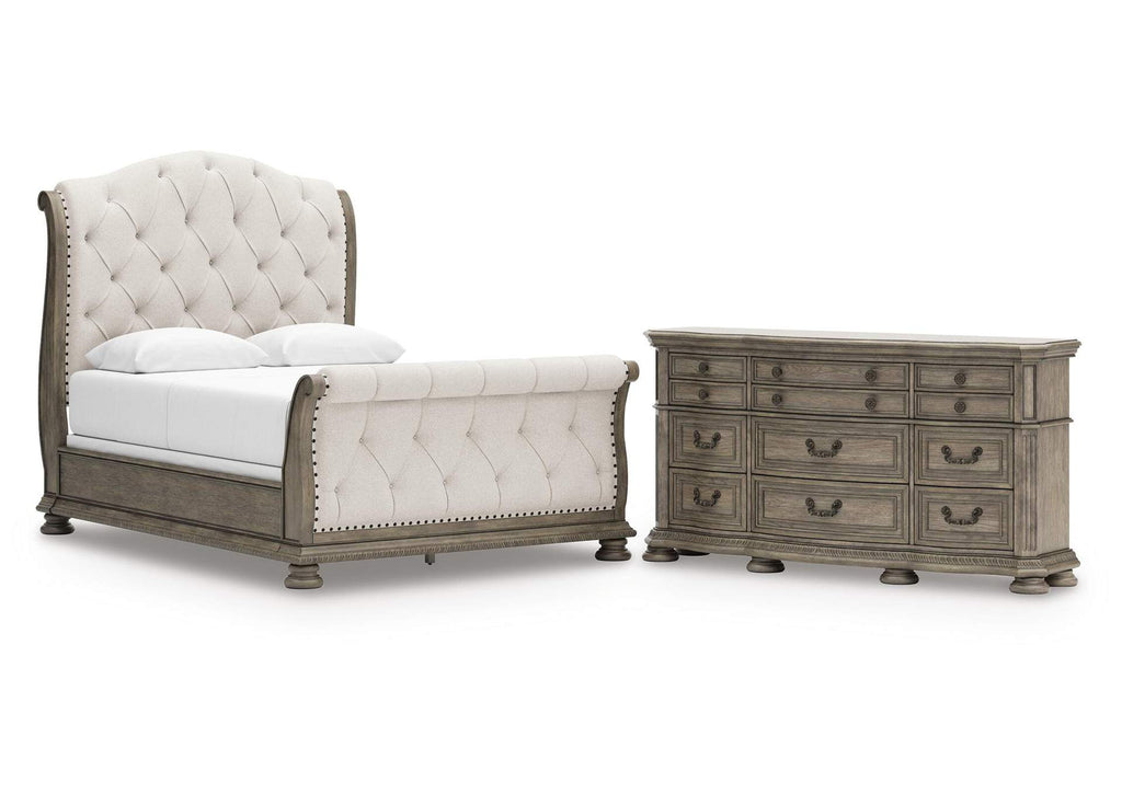 Ardenfield Queen Upholstered Sleigh Bed and Dresser