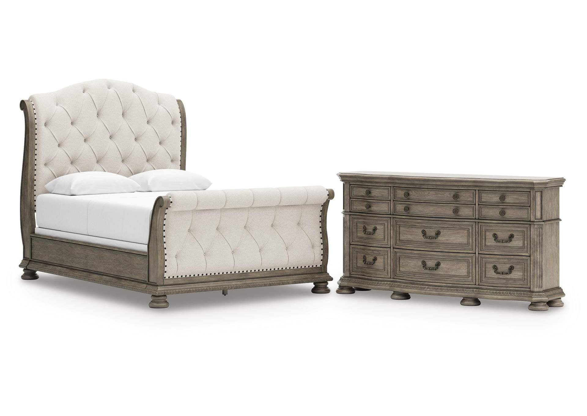 Ardenfield Queen Upholstered Sleigh Bed and Dresser