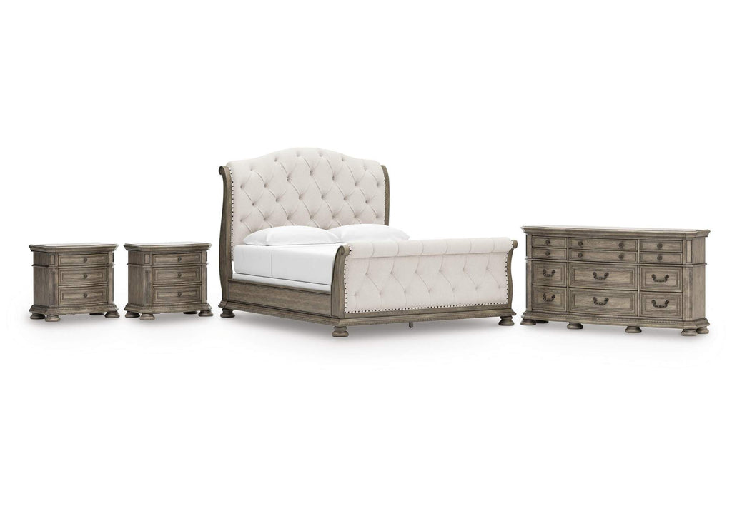 Ardenfield King Upholstered Sleigh Bed, Dresser and 2 Nightstands