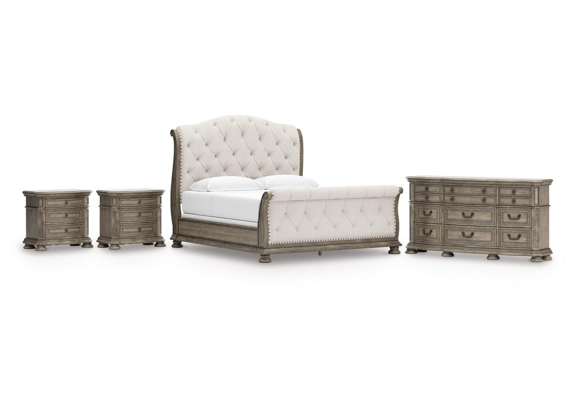 Ardenfield King Upholstered Sleigh Bed, Dresser and 2 Nightstands