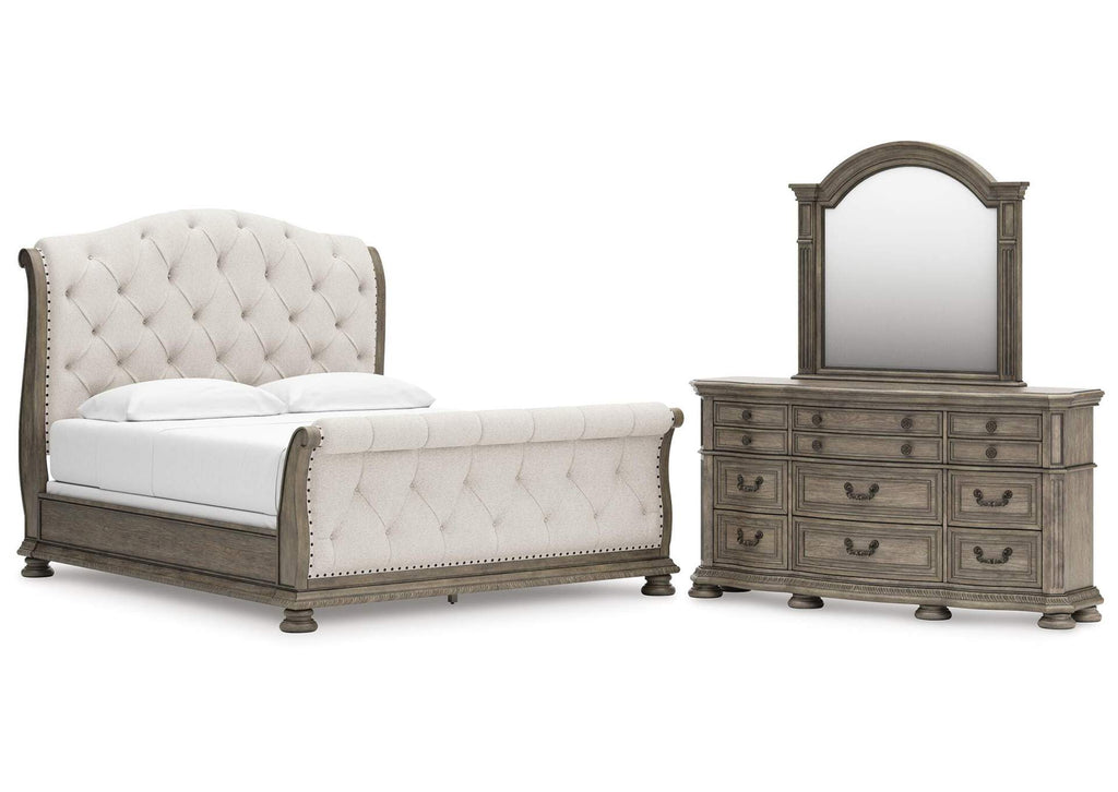 Ardenfield California King Upholstered Sleigh Bed and Dresser