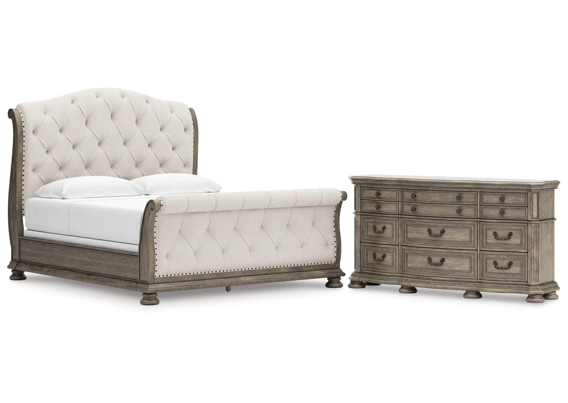 Ardenfield King Upholstered Sleigh Bed and Dresser