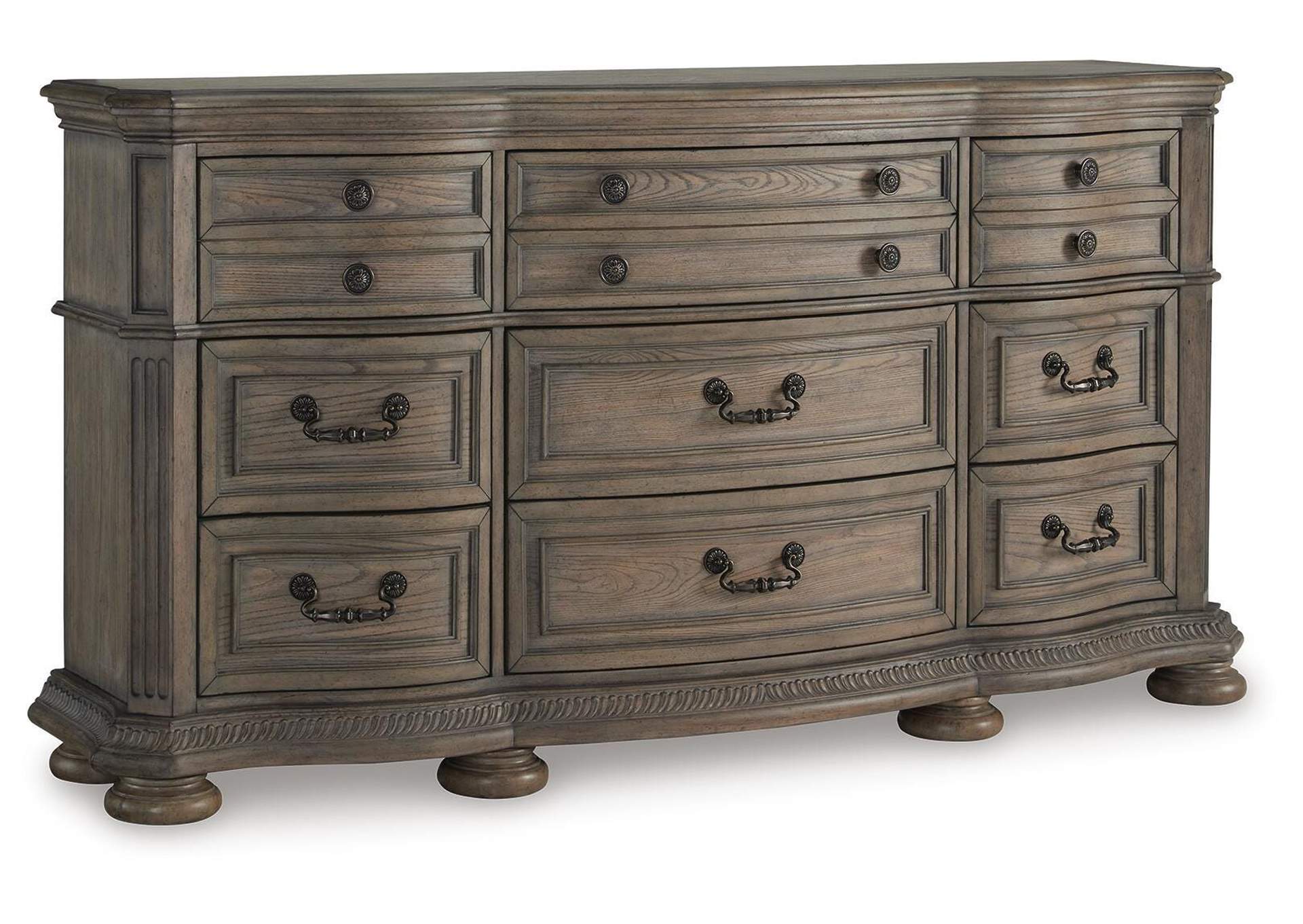 Ardenfield Queen Upholstered Sleigh Bed and Dresser angled view