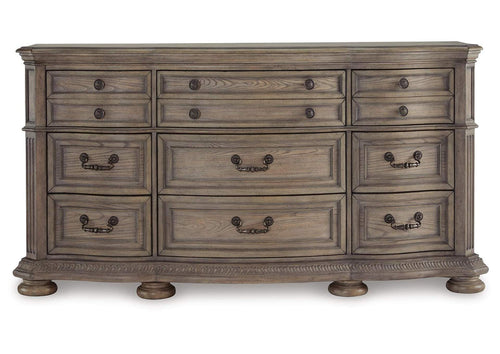Ardenfield California King Upholstered Sleigh Bed, Dresser and Mirror