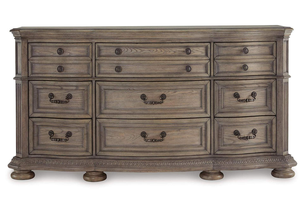 Ardenfield King Upholstered Sleigh Bed, Dresser and Mirror