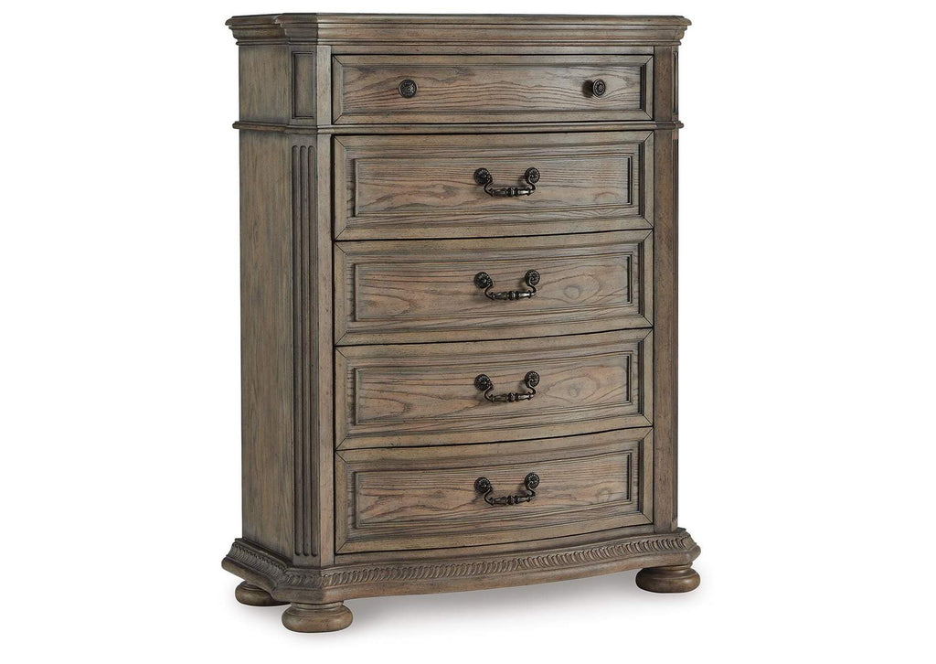 Ardenfield California King Upholstered Sleigh Bed, Dresser, Mirror, Chest and 2 Nightstands angled view