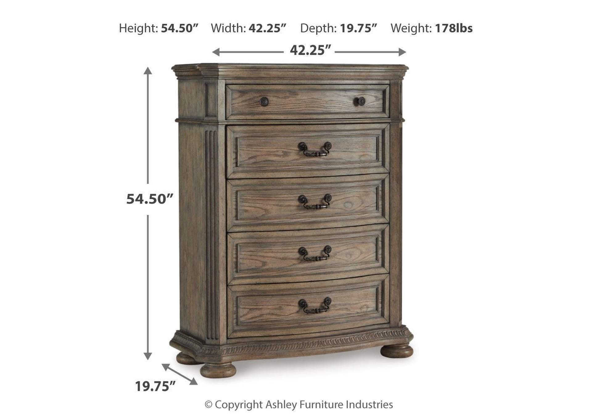 Ardenfield California King Upholstered Sleigh Bed, Dresser, Mirror, Chest and Nightstand dimensions