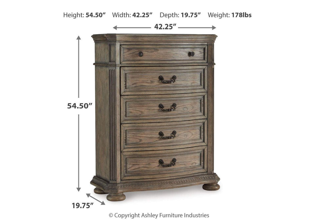 Ardenfield Queen Upholstered Sleigh Bed, Dresser, Mirror and Chest dimensions