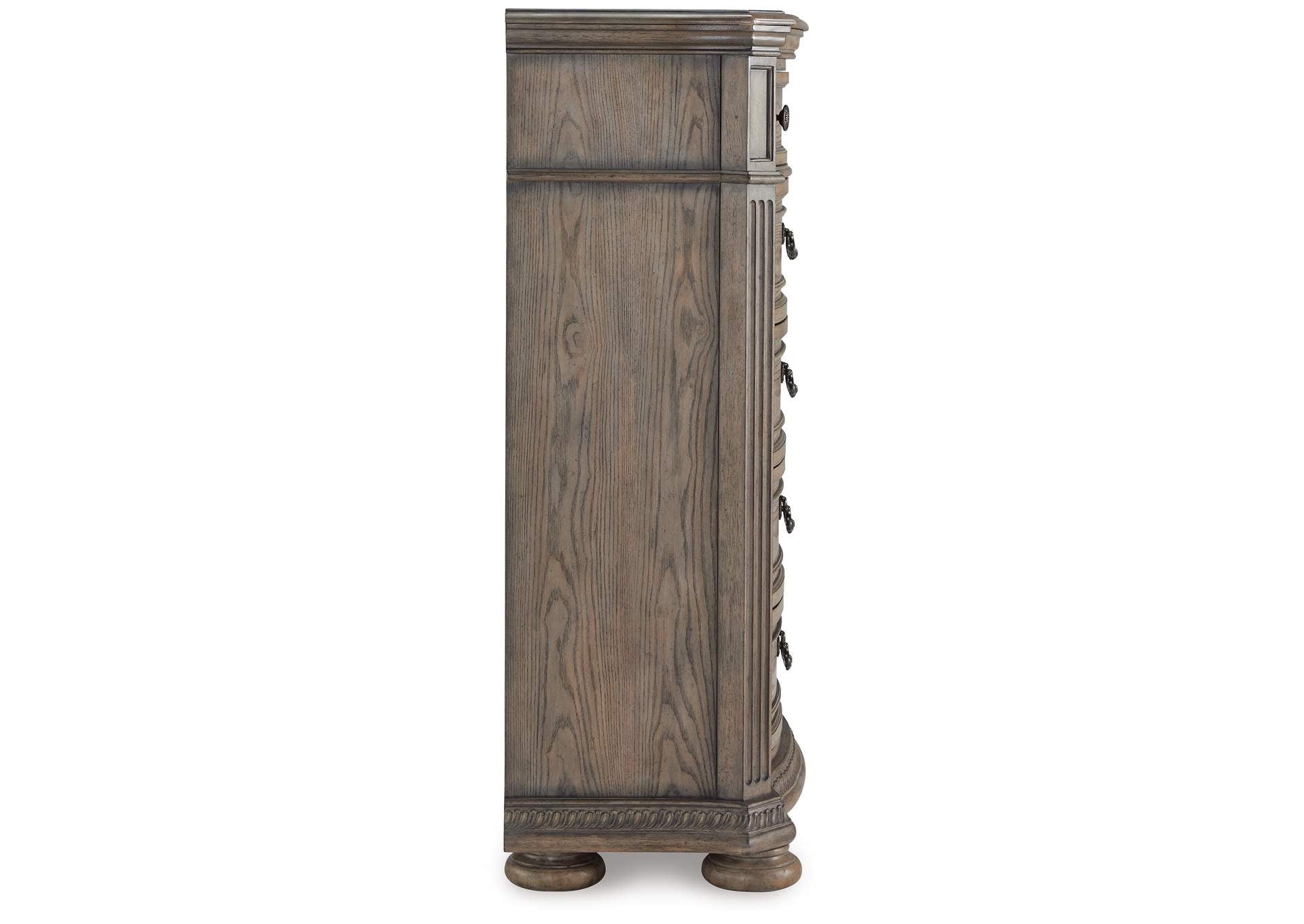 Ardenfield California King Upholstered Sleigh Bed, Dresser, Mirror, Chest and Nightstand side view