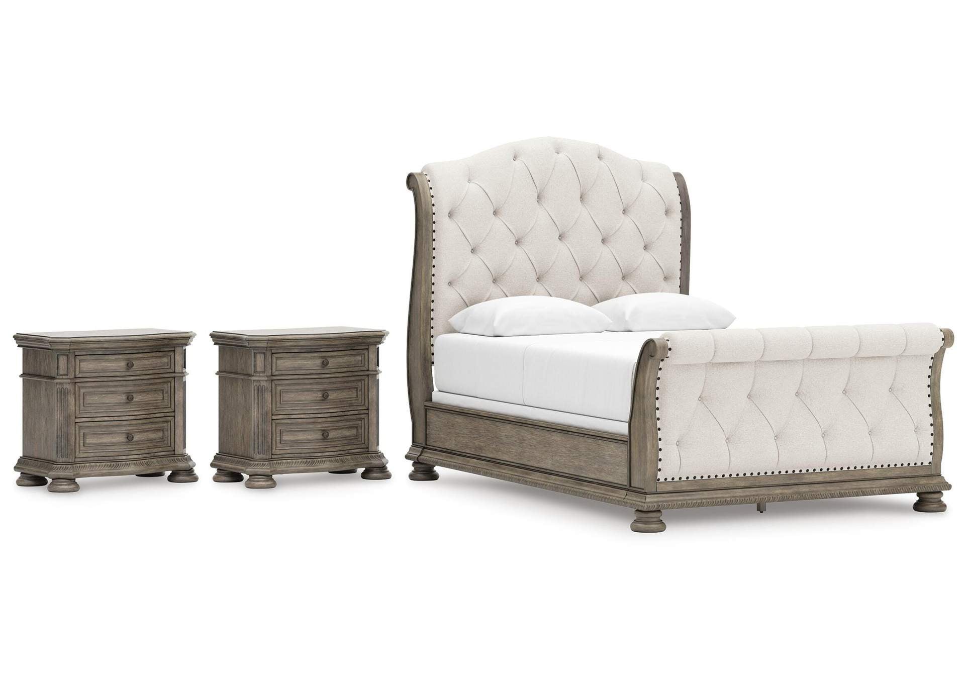 Ardenfield Queen Upholstered Sleigh Bed and 2 Nightstands