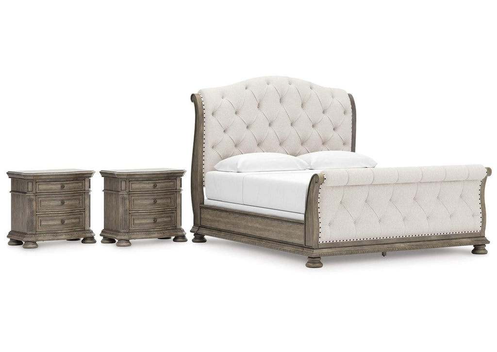 Ardenfield King Upholstered Sleigh Bed and 2 Nightstands