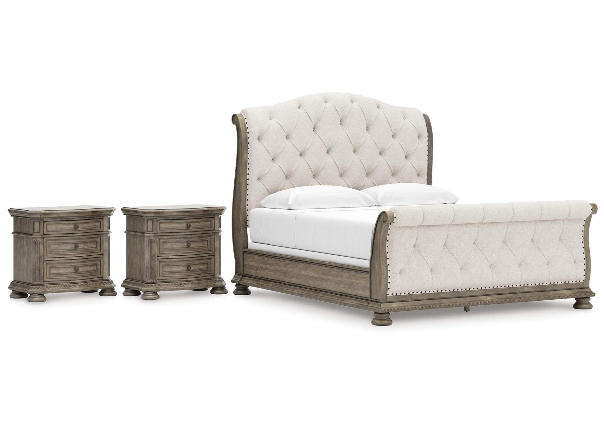 Ardenfield King Upholstered Sleigh Bed and 2 Nightstands