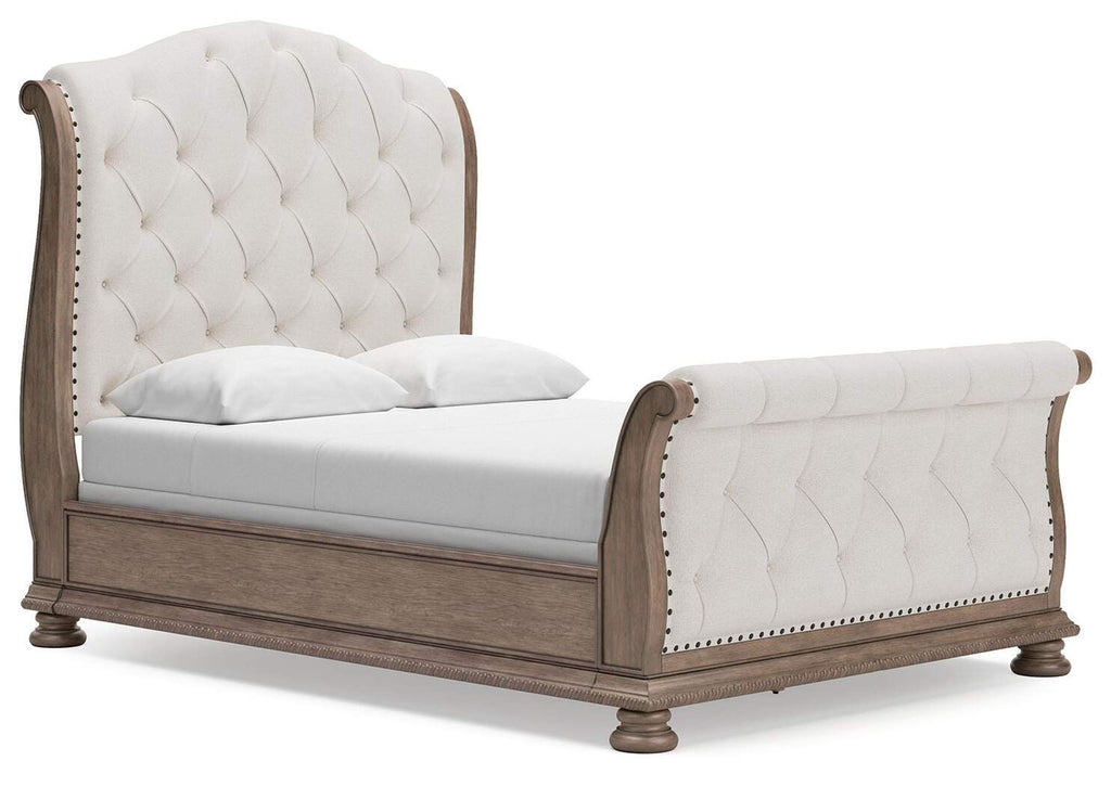 Ardenfield Queen Upholstered Sleigh Bed, Dresser and 2 Nightstands angled view