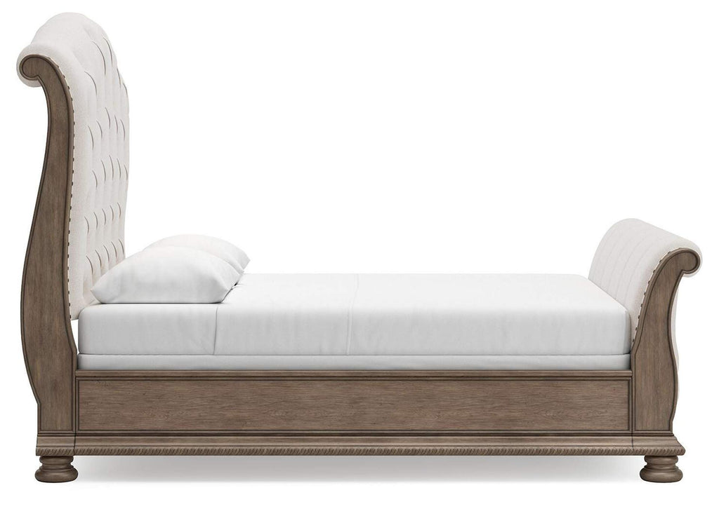 Ardenfield Queen Upholstered Sleigh Bed and Dresser side view