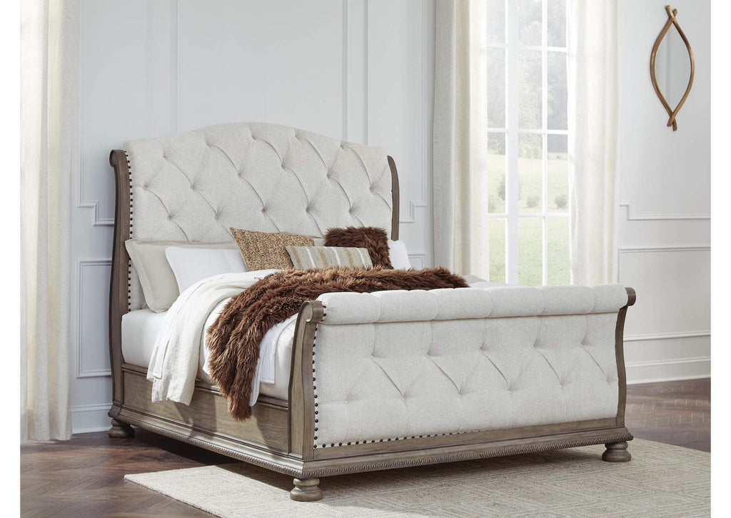 Ardenfield Queen Upholstered Sleigh Bed, Dresser and Mirror