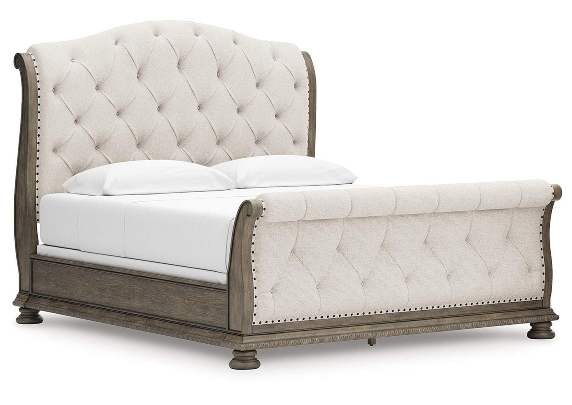Ardenfield California King Upholstered Sleigh Bed, Dresser, Mirror and Chest