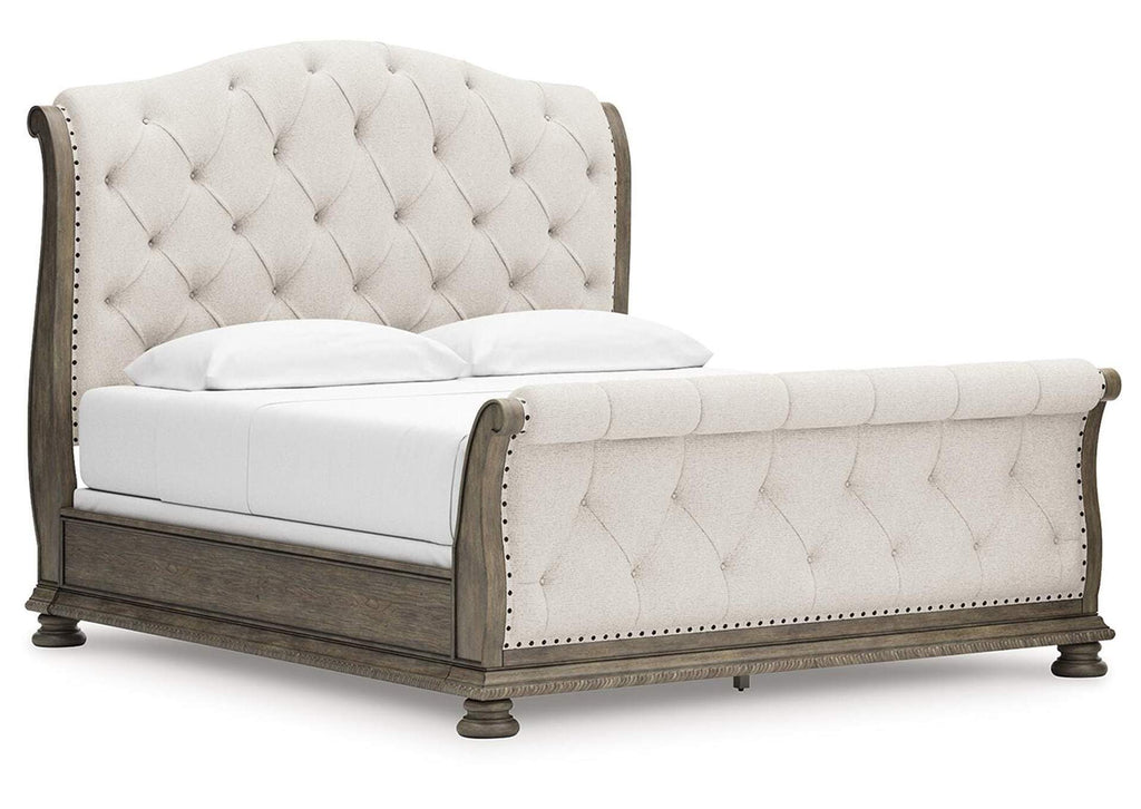 Ardenfield California King Upholstered Sleigh Bed, Dresser, Mirror, Chest and Nightstand