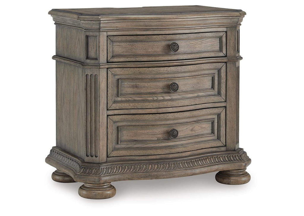 Ardenfield Queen Upholstered Sleigh Bed, Dresser, Mirror and Nightstand angled view
