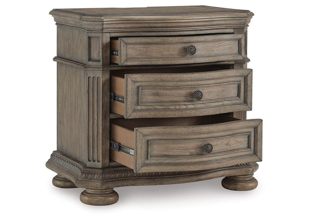 Ardenfield California King Upholstered Sleigh Bed, Dresser, Mirror and Nightstand angled view