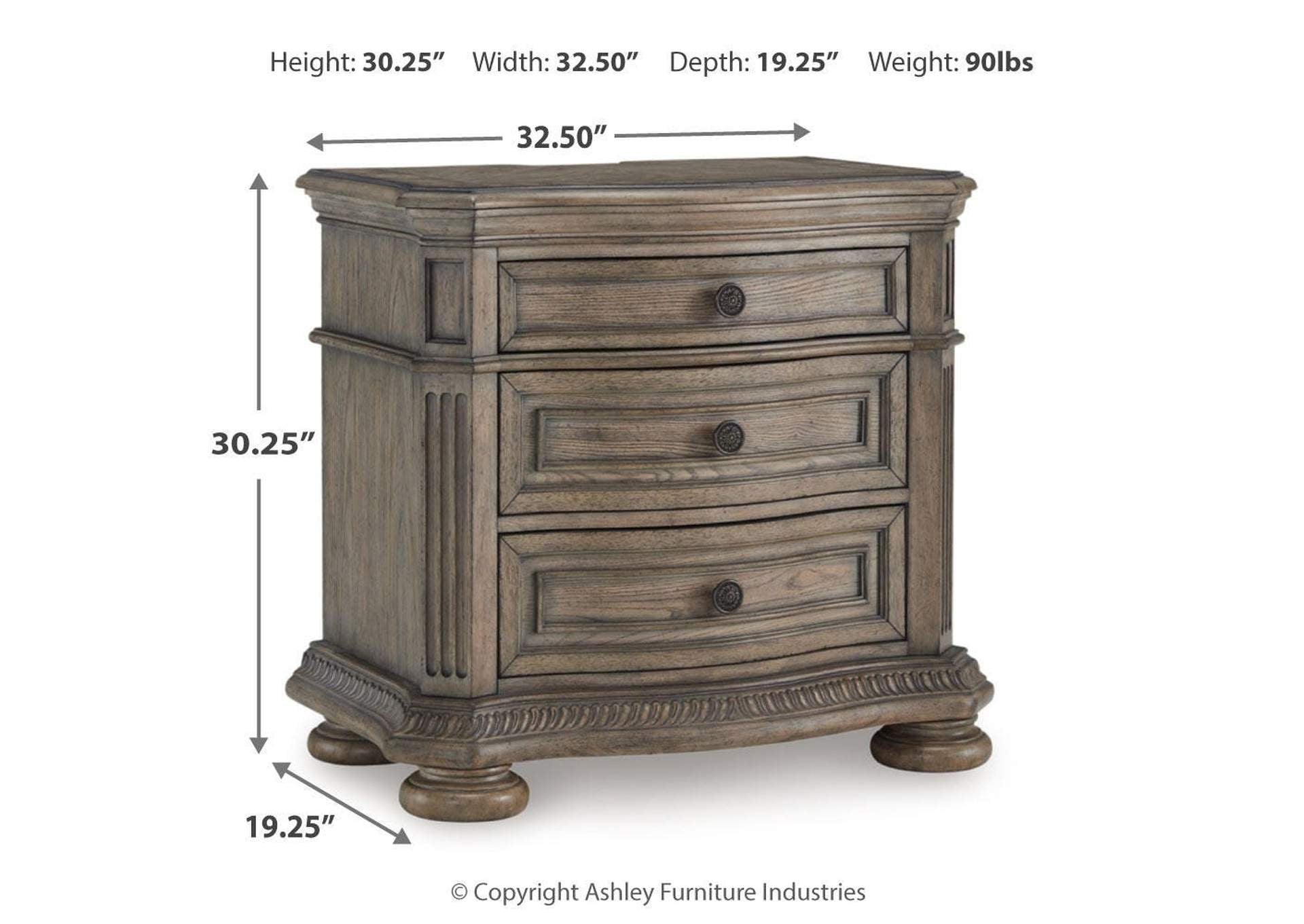 Ardenfield King Upholstered Sleigh Bed and 2 Nightstands dimensions