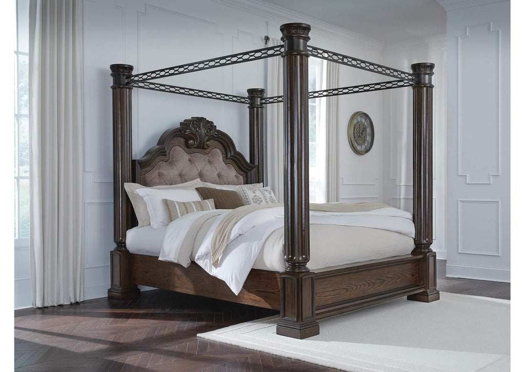 Maylee California King Canopy Bed, Dresser and Mirror