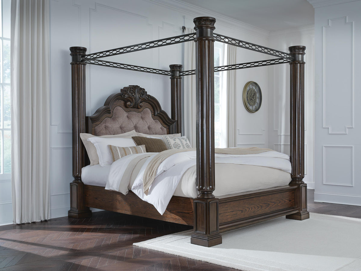 Maylee King Canopy Bed in Dark Brown, lifestyle view